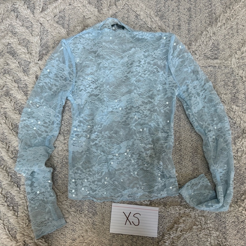 Elegant Lace Long Sleeve Top in Light Blue